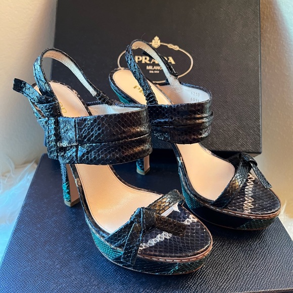 PRADA black snake leather twist knot block sandals heels ✨ - Picture 11 of 16